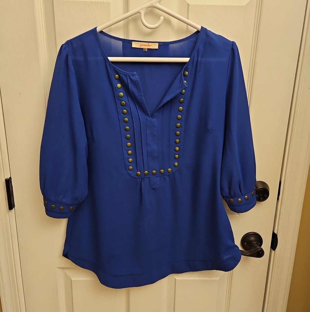 Pomelo Royal Blue Stud-Trim V-Neck Tunic